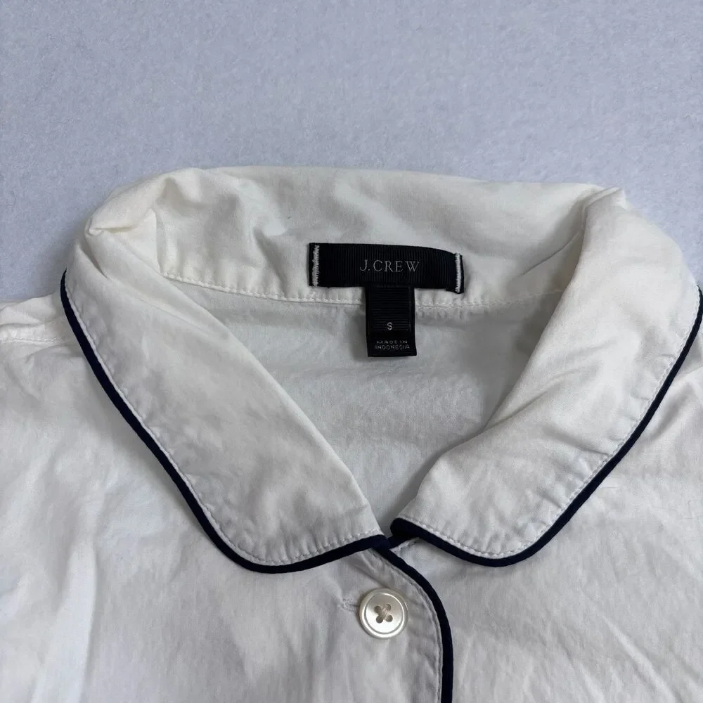 J. Crew Cotton Pajama Set Women's S White Short Sleeve Cropped Pants Preppy